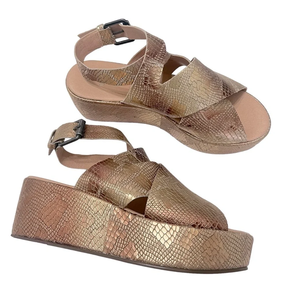 Matisse Runaway Platform Sandals Rose Gold Metallic Snake Animal Print‎ Size 9M
